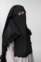 Niqab à double couche de qualité supérieure, modeste, avec rabat, long, à volants au dos, en laine et mousseline, respirant, léger, noir, fait main, One Spring