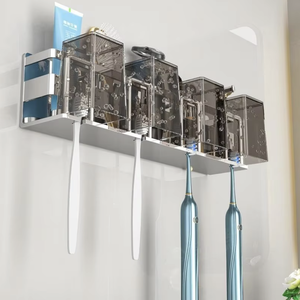 Soporte de pared para cepillos de dientes de acero inoxidable 304, sin perforaciones, organizador de baño, estante de almacenamiento para 2, 3 o 4 cepillos de dientes - Product Image 3
