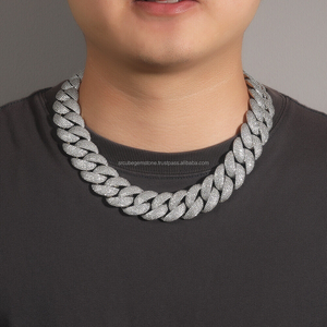 13มม. ขายร้อนเงินสเตอร์ลิงน้ำแข็งออกผ่านเพชรทดสอบ VVS Moissanite สร้อยคอโซ่เชื่อมโยงสไตล์คิวบาสำหรับผู้ชายเครื่องประดับที่ดี - Product Image 1