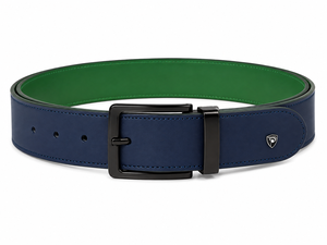 Ceinture réversible bleu-vert en cuir de vachette avec boucle ardillon argentée, design solide, style vintage, légère, durable, 40 pouces, moulage monobloc - Product Image 3