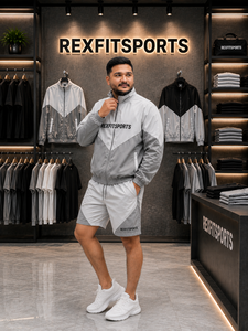 ชุดแจ็คเก็ตและกางเกงขาสั้นไนลอนแบบกำหนดเอง REXFIT SPORTS 2026 สำหรับผู้ชาย ชุดกีฬาน้ำหนักเบา เสื้อกันลม ชุดวอร์ม สตรีทแวร์ - Product Image 4