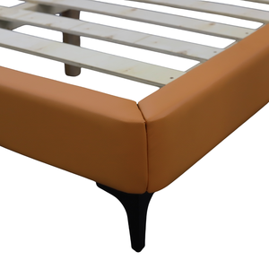 Lit king-size moderne en bois de luxe, magnifiquement recouvert de tissu bouclé blanc, taille personnalisable, construction en bois de pin de haute qualité - Product Image 5