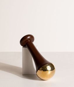 Kansa Metal Wand Massager for Face/Body/Foot/Neck Double-Sided Bronze Caps Wooden Handle Manual-<b>Wired</b> <b>Control</b>-Craft Emporium - Product Image 2