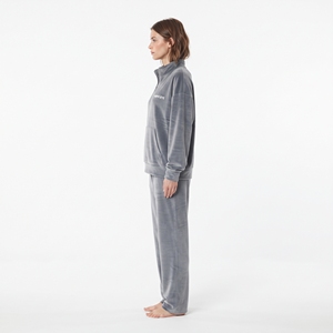<b>Women's</b> Solid Gray Velvet Tracksuit Set <b>Half</b>-<b>Zip</b> <b>Sweatshirt</b> Elastic Waist Loose Fit Pants Winter Loungewear Casual Wear - Product Image 4
