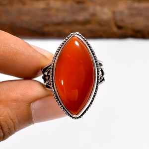 Anillo de cornalina roja con forma de marquesa, estilo vintage, plata de ley 925, hecho a mano, joyería con piedras preciosas, regalo para ella - Product Image 2