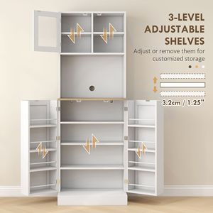 Dispensa Moderna Autoportante in MDF Bianco con Ante in Vetro e Ripiani Regolabili - Product Image 5
