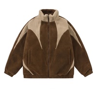 Veste d'hiver personnalisée pour hommes en gros, style streetwear OEM/ODM, veste polaire zippée chaude pour hommes, veste sherpa brodée patchwork pour hommes