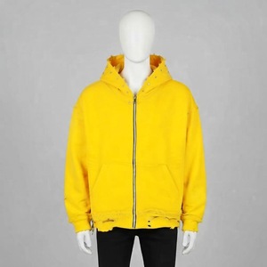 Sudadera con Capucha Estilo Casual, Diseño Desgastado, Bolsillos Delanteros Tipo Canguro, Dobladillo con Borde Crudo, 100% Algodón - Product Image 4
