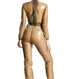 Combinaison moulante transparente en PU à manches longues pour femme, taille haute, longueur intégrale, style clubwear avec ceinture - Product Image 4