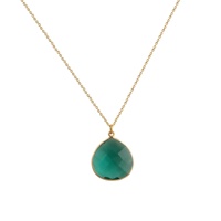 Collier tendance pour femme avec pendentif goutte d'eau facetté en laiton plaqué or, pierre de 20 mm, chaîne ajustable à enfiler, serti clos