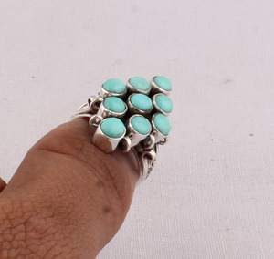925 Sterling Silver Natural <b>Turquoise</b> <b>Ring</b> Handmade Blue Gemstone Jewelry Vintage Oval Cut Boho Band <b>Ring</b> Wholesale Jewelry - Product Image 1