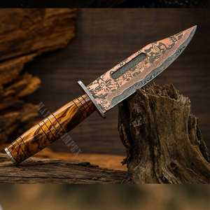 Couteau artisanal en cuivre damas, couteau de chasse en cuivre, manche en bois de burl exotique, couteau à lame fixe en cuivre - Product Image 2