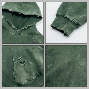 Vêtements personnalisés OEM, sweats à capuche 100% coton délavés à l'acide, survêtement jogger épais, sérigraphie, automne, strass - Product Image 5