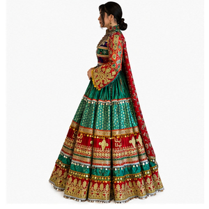 Traditional <b>Red</b> Silk Lehenga Choli Embroidered Floor Length Women Wedding Ethnic Wear Floor Length Afghan Kuchi Dresses - Product Image 6