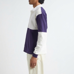 Camiseta Polo de Punto de Manga Larga para Hombre, Estilo Casual, con Bloques de Color Blanco y Morado, Precio de Fábrica - Product Image 3