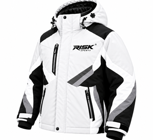 Veste de ski en duvet blanc et noir, veste d'extérieur d'hiver avec capuche, fermeture éclair, sports de neige, unisexe - Product Image 3