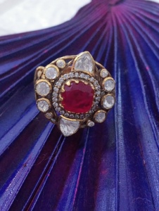 Anillo de cóctel vintage con forma de flor, rubí natural y diamantes, chapado en oro de 9 quilates, joyería de compromiso para mujer, piedra de nacimiento de julio - Product Image 6