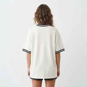 T-shirt ample blanc à col en V pour femme, manches courtes, en jersey de coton, imprimé logo, coupe décontractée, printemps-été - Product Image 2