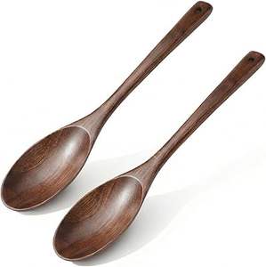 Cuchara de madera ecológica, resistente al calor, para cocinar, revolver y mezclar, utensilio de cocina sostenible de madera maciza. - Product Image 1
