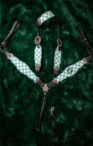 Conjunto de Brida y Pechopetral de Cuero Estilo Western con Diseño de Flecos y Cuentas, Equipo Ecuestre para Montar a Caballo - Product Image 4