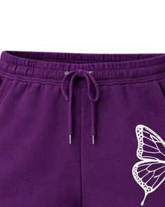 Shorts en molleton de coton violet pour femme, personnalisés par le fabricant, avec imprimé papillon blanc, décontractés, pour l'été, la détente, la gym, le streetwear, la mode - Product Image 5