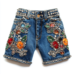 Shorts en jean de luxe pour femmes, ornés de strass, taille haute, avec cristaux, shorts de créateur, mode, OEM ODM - Product Image 1