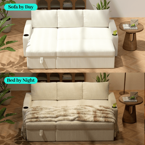 Divano Letto Angolare Moderno Convertibile in Velluto a Coste con Contenitore, Portabicchieri e Braccioli per Soggiorno - Product Image 6