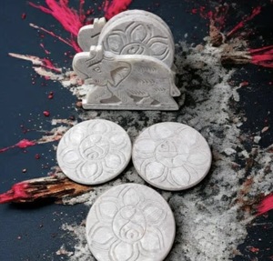 Juego de 6 posavasos de mármol blanco con diseño de elefante, calidad de exportación, color blanco piedra - Product Image 3