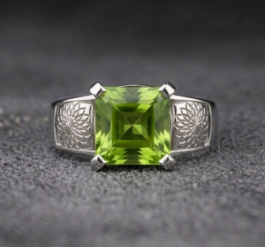 Anillo Cristiano para Hombre, Hecho a Mano, con Peridoto y Cuarzo en Plata de Ley 925, Engaste Cuadrado de 10mm, Diseño Floral, Superventas - Product Image 1
