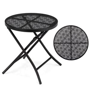 Tavolino Pieghevole in Acciaio da 18 Pollici, Tavolo da Caffè Rotondo con Intagli Floreali per Uso Esterno, Giardino, Balcone, Picnic - Product Image 6