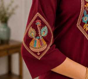 <b>Women</b> Embroidered Cotton <b>Kurta</b> Set Traditional Indian Pakistani Outfit Knee Length Casual and Wedding Wear for All Season Fit - Product Image 3