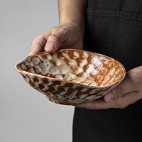 Bol en céramique artisanale émaillée marbrée, assiettes de restaurant, bol en grès réactif, vaisselle de style nordique pour restaurants et hôtels
