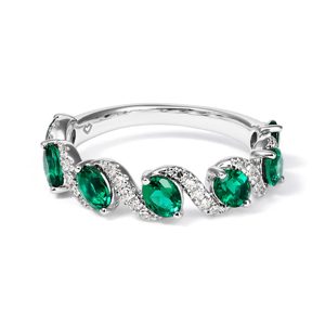 Women's 925 <b>Silver</b> Rhodium Plated <b>Emerald</b> Cut Eternity Band <b>Ring</b> Classic Style - Product Image 1