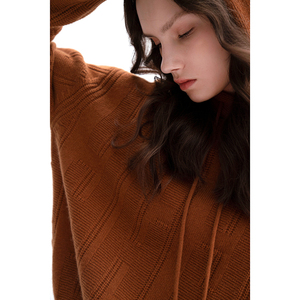 Pull à capuche en tricot ample et déchiré pour femme, avec cordon de serrage, coupe classique, hiver - Product Image 2
