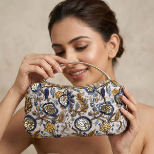 Floral Embroidered Clutch Bag Women Handmade Evening Party Ring Handle Satin Lining Elegant Style - Product Image 4