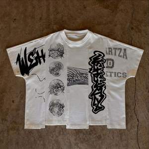 Camiseta Oversize de Algodón Personalizada con Estampado Gráfico y Parches, de Manga Corta y Corte Recto para Hombre - Product Image 1