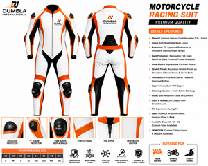 DUMELA Leather Motorcycle <b>Suit</b> Auto Racing Windproof Customizable <b>White</b> Orange Black Full <b>Body</b> Protection Abrasion Resistant - Product Image 6