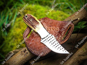 Couteau de camping EDC de qualité industrielle, personnalisable OEM, avec lame de coupe de cuir et manche en bois de cerf, fourni directement par l'usine, avec étui en cuir - Product Image 2