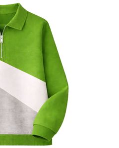 Green <b>White</b> Grey Diagonal Color Block Half <b>Zip</b> Sweatshirt Unisex Regular Fit Casual Autumn Knitted Fleece Pullover - Product Image 3