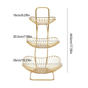 Designer 3 Piece Gold Metal Fruit <b>Basket</b> Set Stylish Nesting <b>Baskets</b> Kitchen Storage Serving <b>Table</b> Centerpiece And Home Decor - Product Image 3