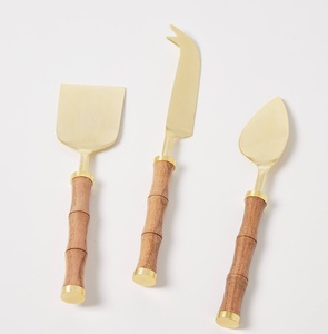 Wooden Handle <b>Cheese</b> Knives <b>SET</b> OF THREE Classic Design Flatware <b>Cheese</b> <b>Set</b> For Hotel And Restaurant In Bulk Bamboo Design - Product Image 1