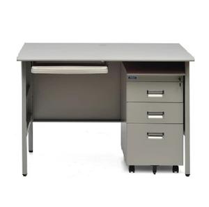 Dual pedestal metal office <b>desk</b> with central modesty panel and multiple lockable <b>drawers</b> for secure file storage - Product Image 3