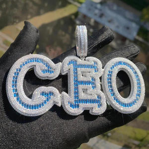 Custom "CEO" Letter Pendant Moissanite Diamond <b>Iced</b> <b>Out</b> Hip Hop Necklace Blue Stone Bling <b>Chain</b> Jewelry Gift - Product Image 1
