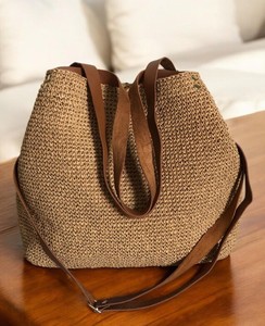 Bolso de mano de cuero de verano para mujer, bolso bandolera de paja para la playa, bolso de mano de rafia de ganchillo, bolso de hombro natural de verano - Product Image 3