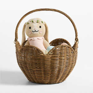 Cesta de Pascua vintage de ratán con forma de concha para niños, cesta decorativa tejida a mano con diseño de conejo de Pascua para la habitación de los niños o como regalo. - Product Image 1