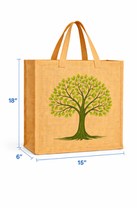 Large Jute Tote <b>Bag</b> With <b>Tree</b> Print Top Handle Hand Length Handle Eco-Friendly Reusable Shopping Grocery <b>Bag</b> - Product Image 2