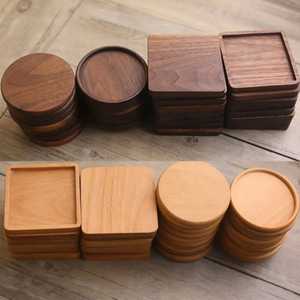 Wooden Coasters Round Square Non-Slip Mats Natural <b>Walnut</b> Beech Wood Modern Design <b>Table</b> Pads 6 Mm Thickness Set - Product Image 1