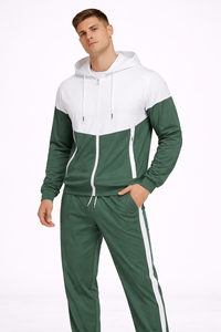 Ensemble de survêtement sportif à capuche vert et blanc pour homme, avec un design color block moderne, conçu pour un confort supérieur - Product Image 4