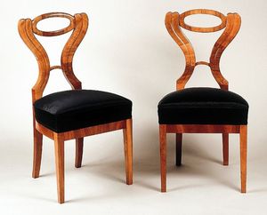 Luxury Handcrafted Solid Wood Dining <b>Chairs</b> Elegant Harp Back Design <b>Black</b> Velvet Upholstered Seat - Product Image 1
