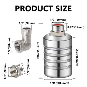 Vanne flottante pour eau de 1/<span class=keywords><strong>2</strong></span>'' à 3/4'', en acier inoxydable 304, vanne flottante entièrement automatique pour le contrôle du niveau d'eau pour tour d'eau, réservoir d'eau - Product Image 2